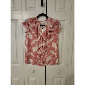 NWT Current Air printed pink/white ruffle blouse